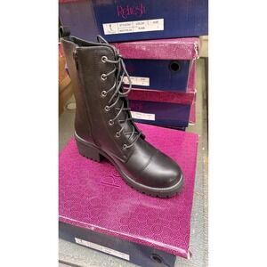 Refresh Master-02 Black Lace Up Side Zip Combat Boots Beaded Trim Lug Sole Women